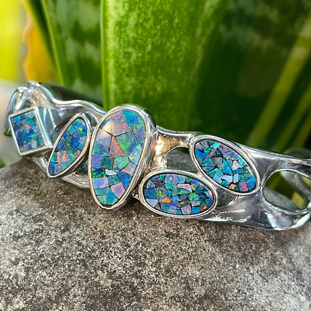 Sterling  Opal cuff bracelet - Picture 3 of 8